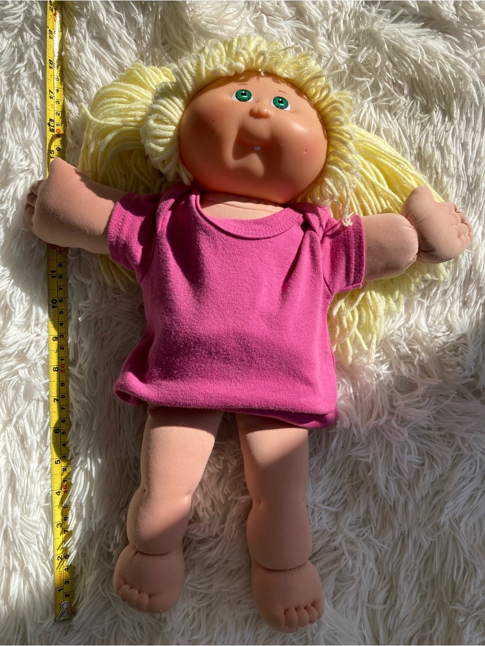2008 25th Anniversary Plush Rag Doll with Blonde Yarn Hair in Pink Dress #5